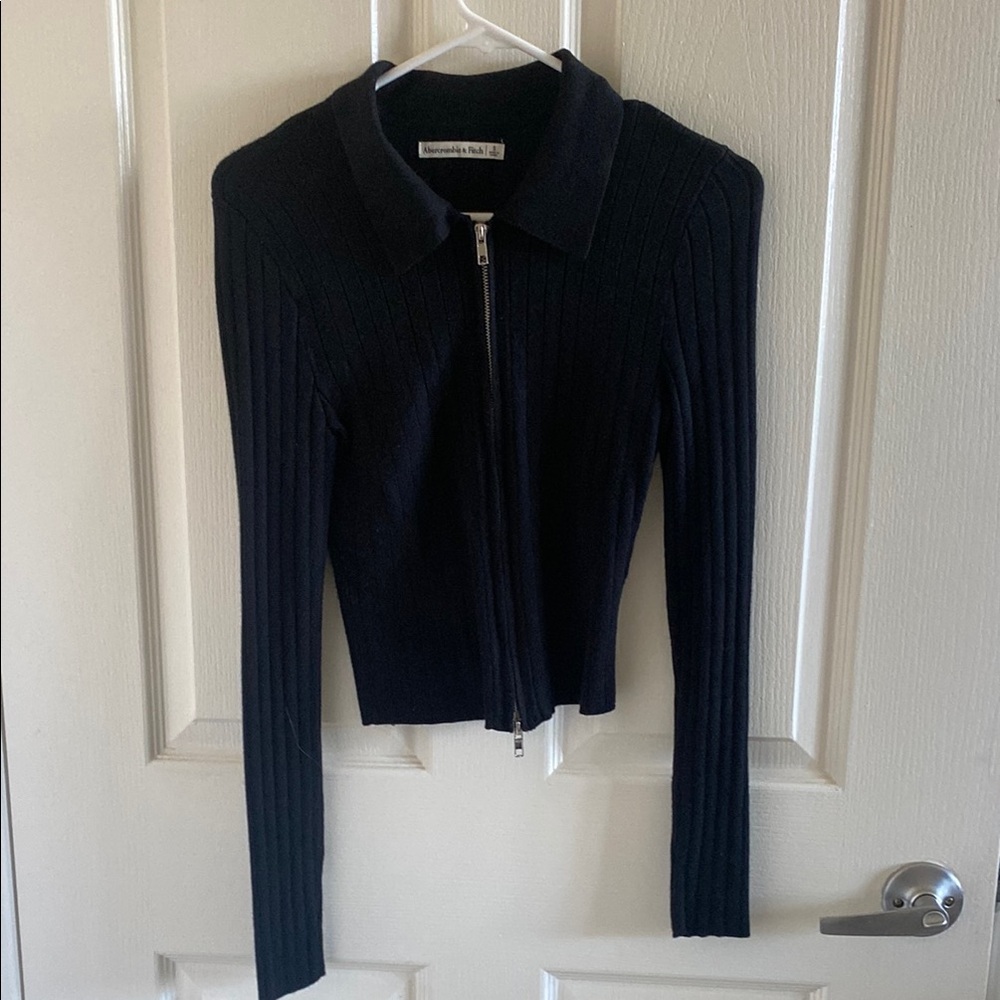 Abercrombie Black Ribbed Zip-Up Sweater
